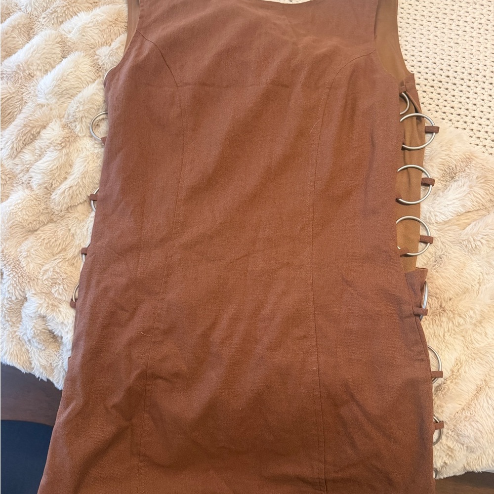 Sleeveless Brown Dress with Side Ring Detail- Pants Store